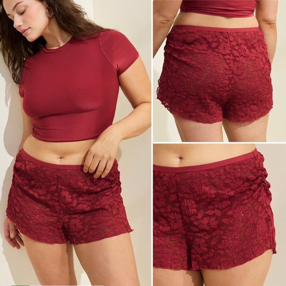 Aerie Offshore Lace Boxer Burgundy Red Large NWT